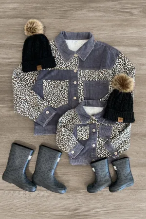 Mom & Me - Gray Corduroy Cheetah Jacket