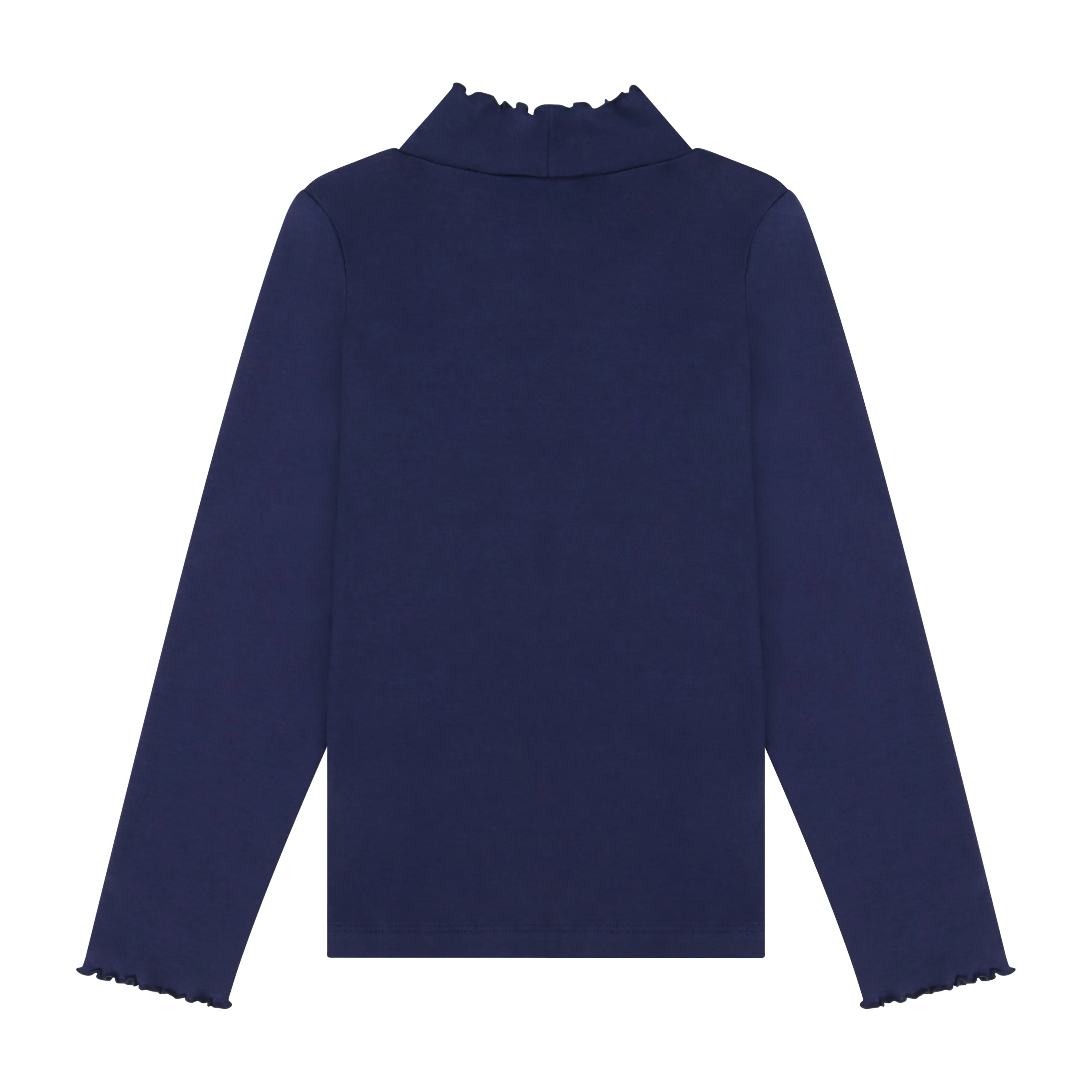 Navy Pima Cotton Ruffle Mock Neck