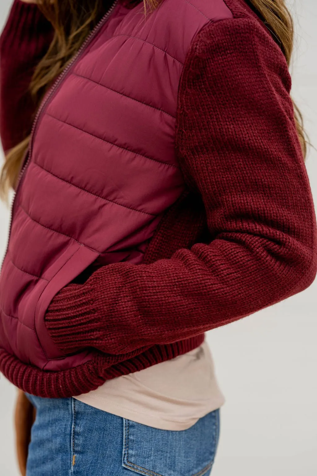 Puffer Body Knit Zipper Jacket