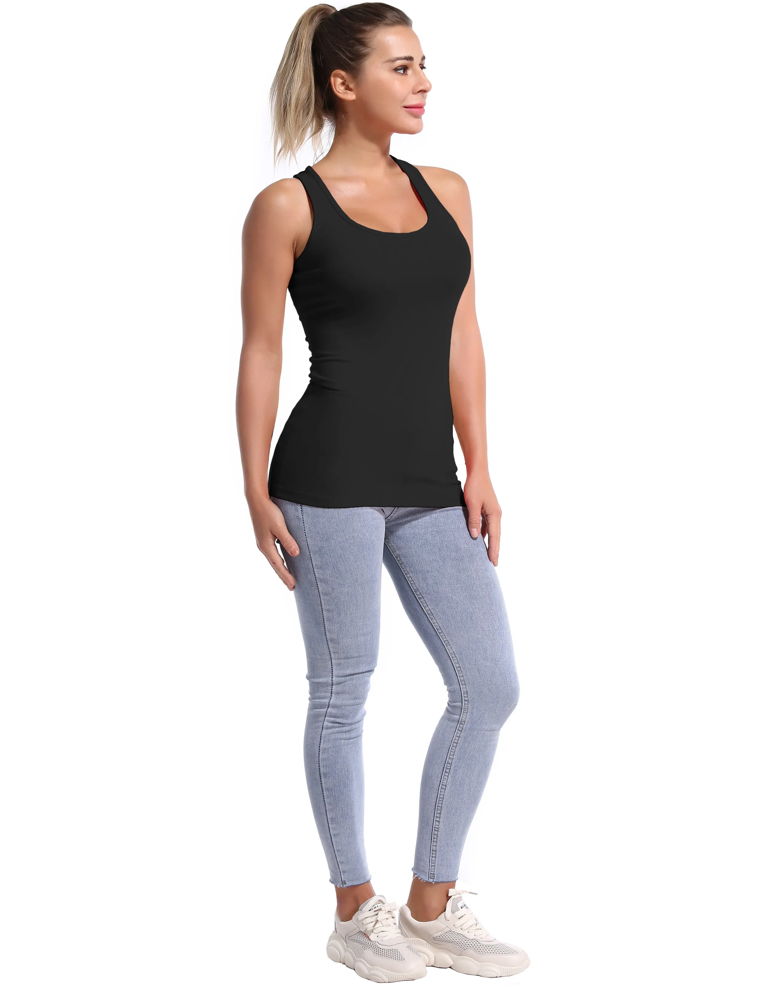 Racerback Athletic Tank Tops black_Plus Size