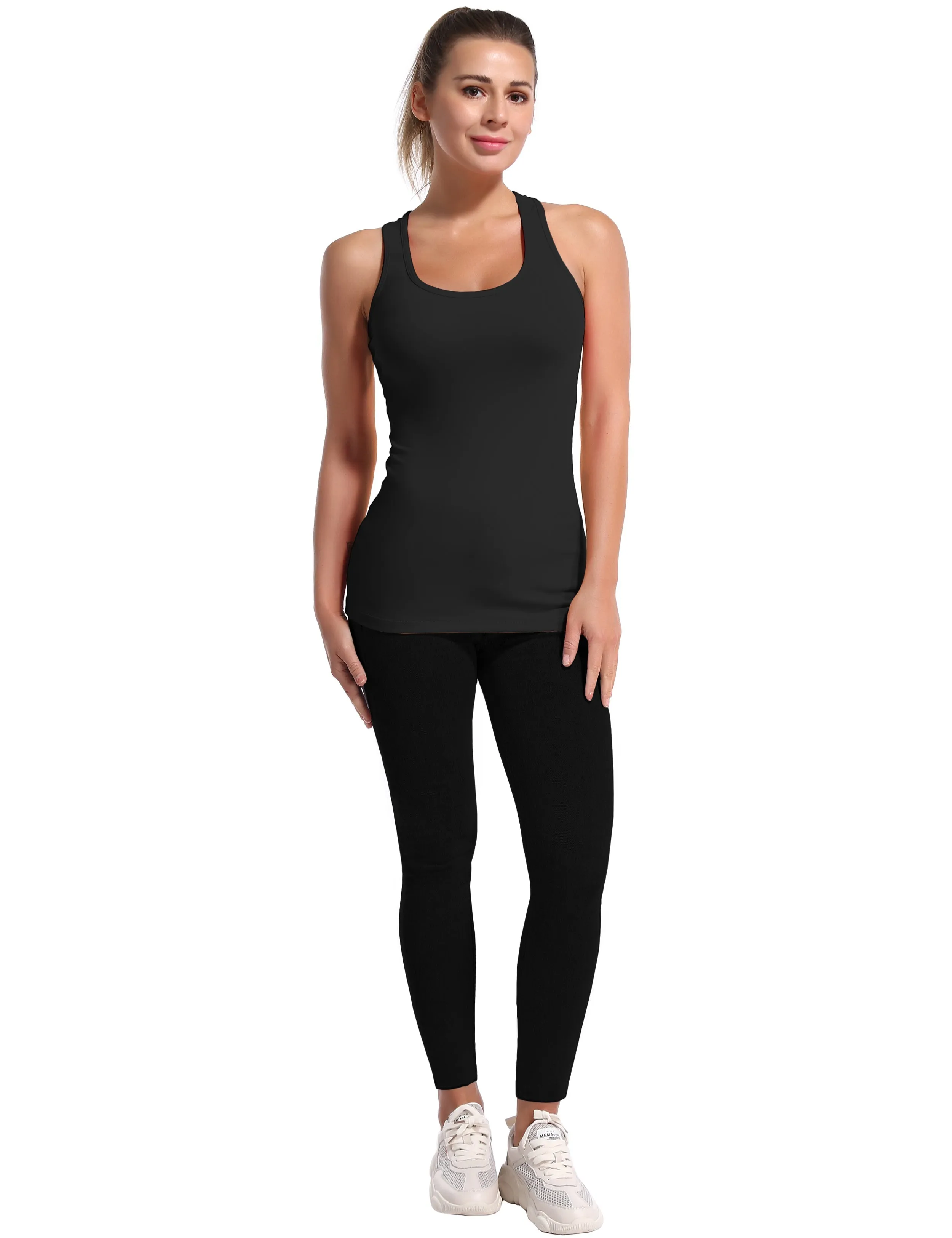 Racerback Athletic Tank Tops black_Plus Size