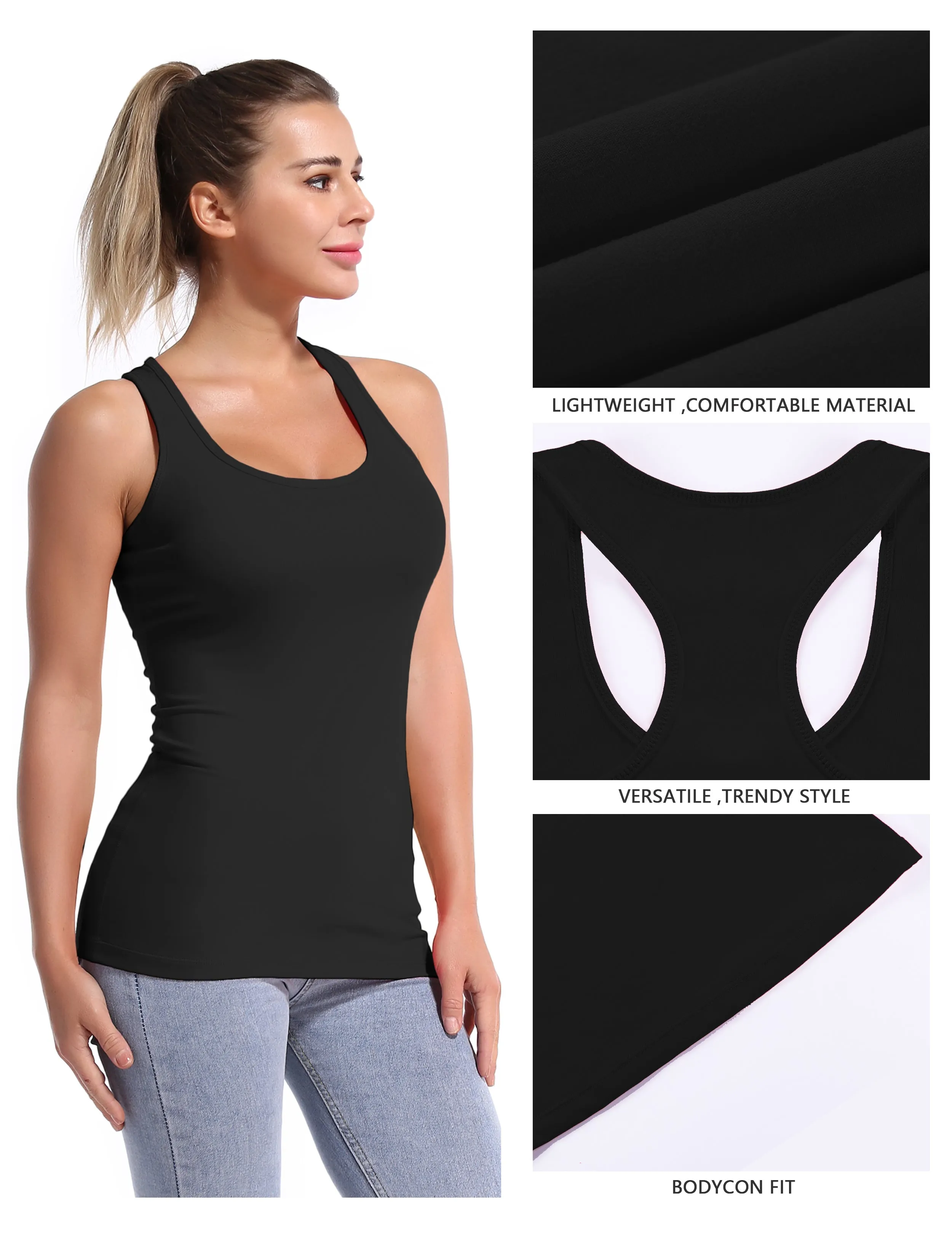 Racerback Athletic Tank Tops black_Plus Size