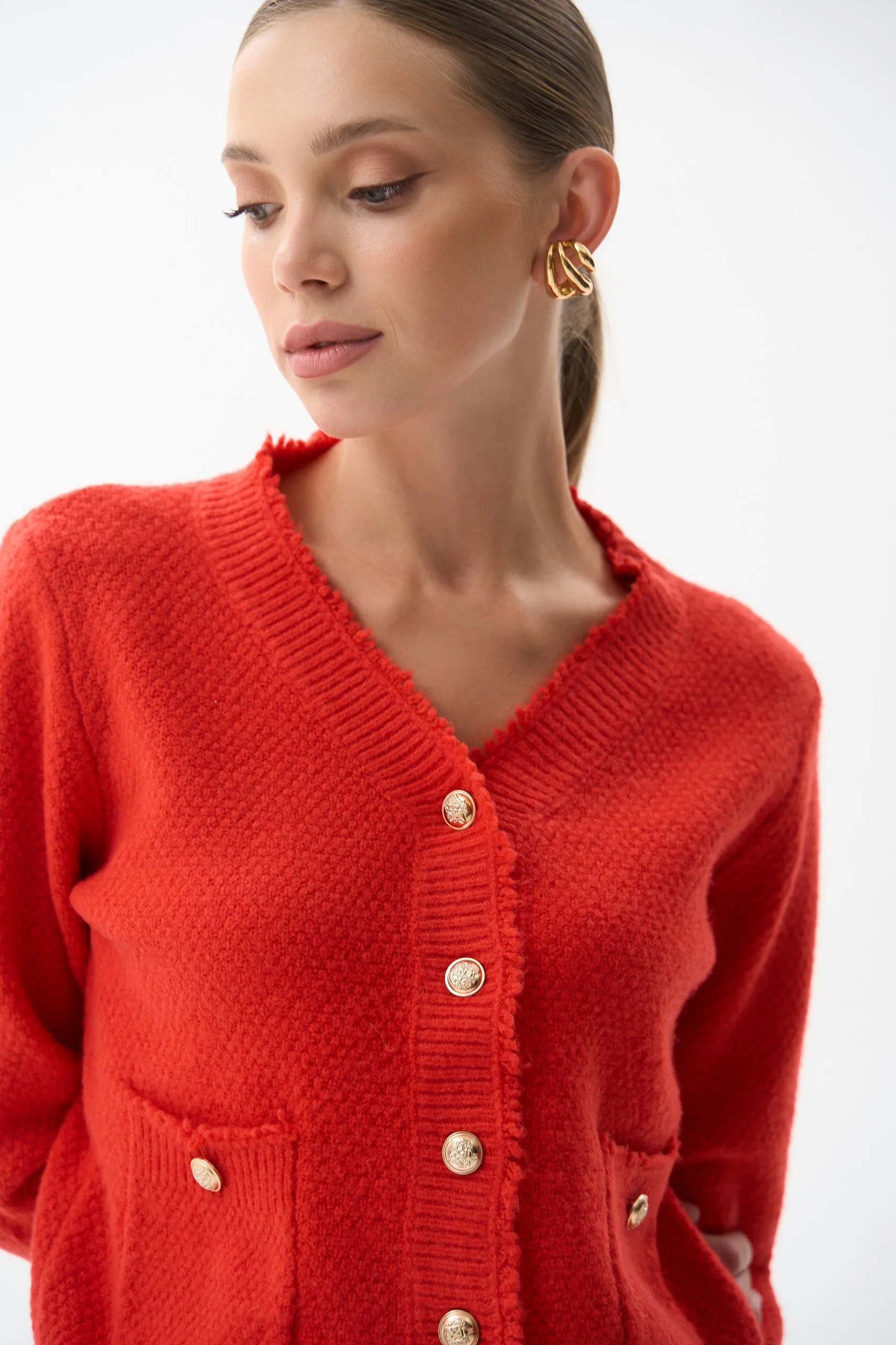 Red Buttoned Knit Cardigan