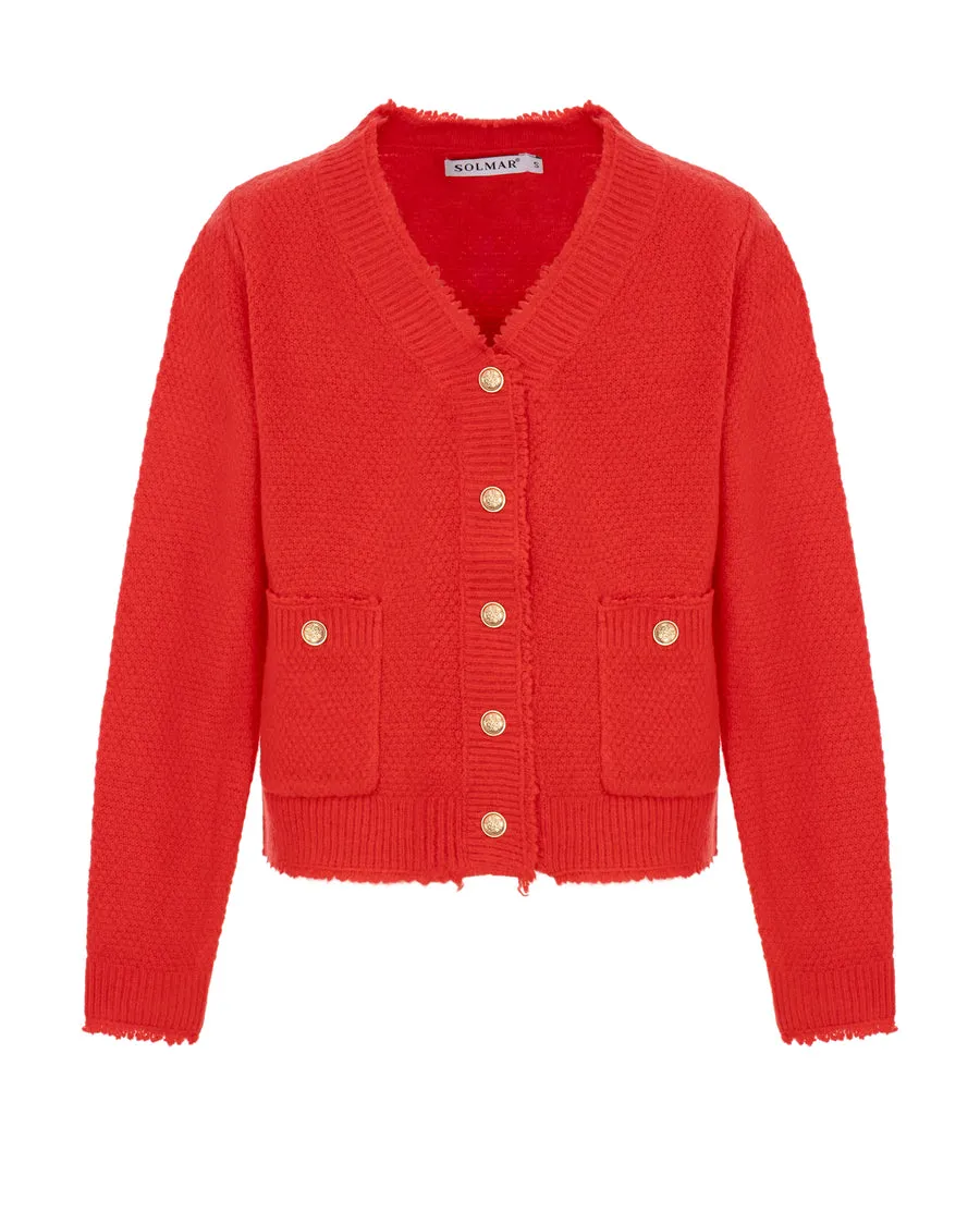 Red Buttoned Knit Cardigan