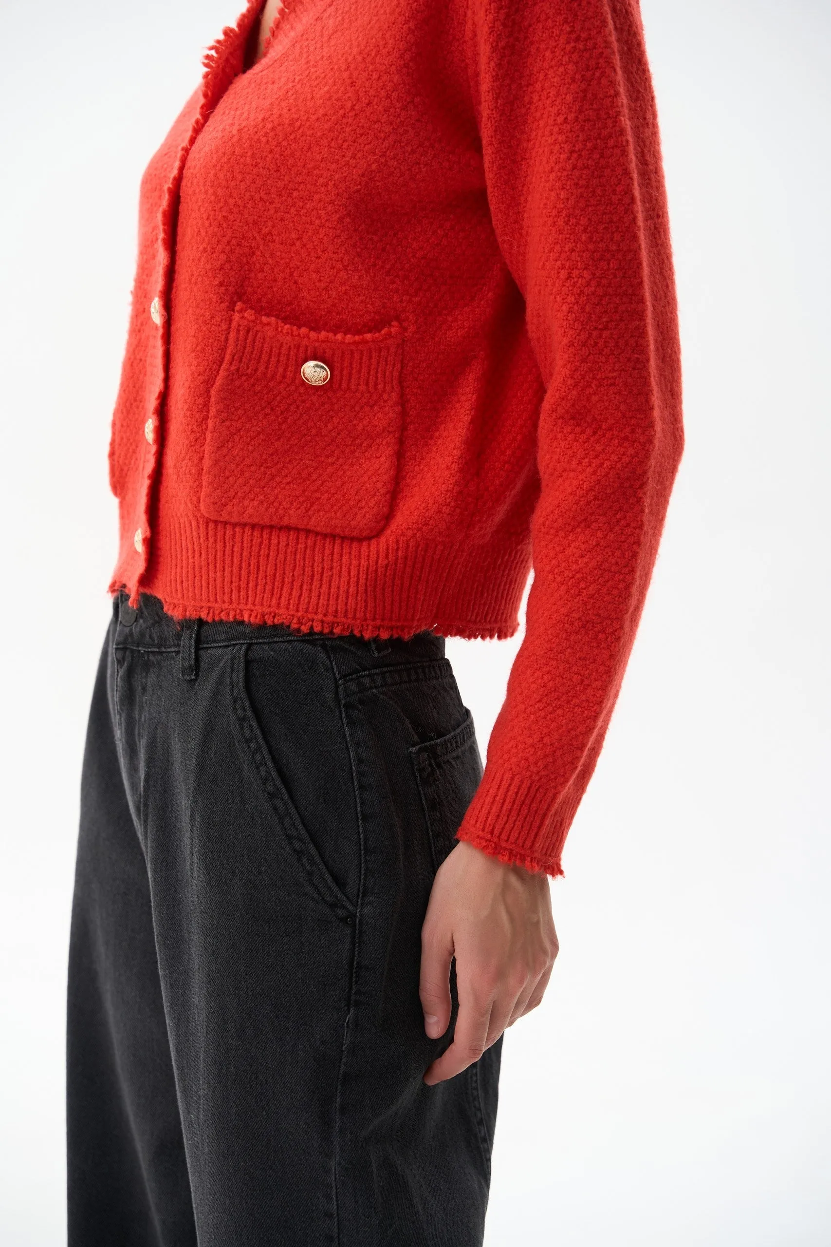 Red Buttoned Knit Cardigan