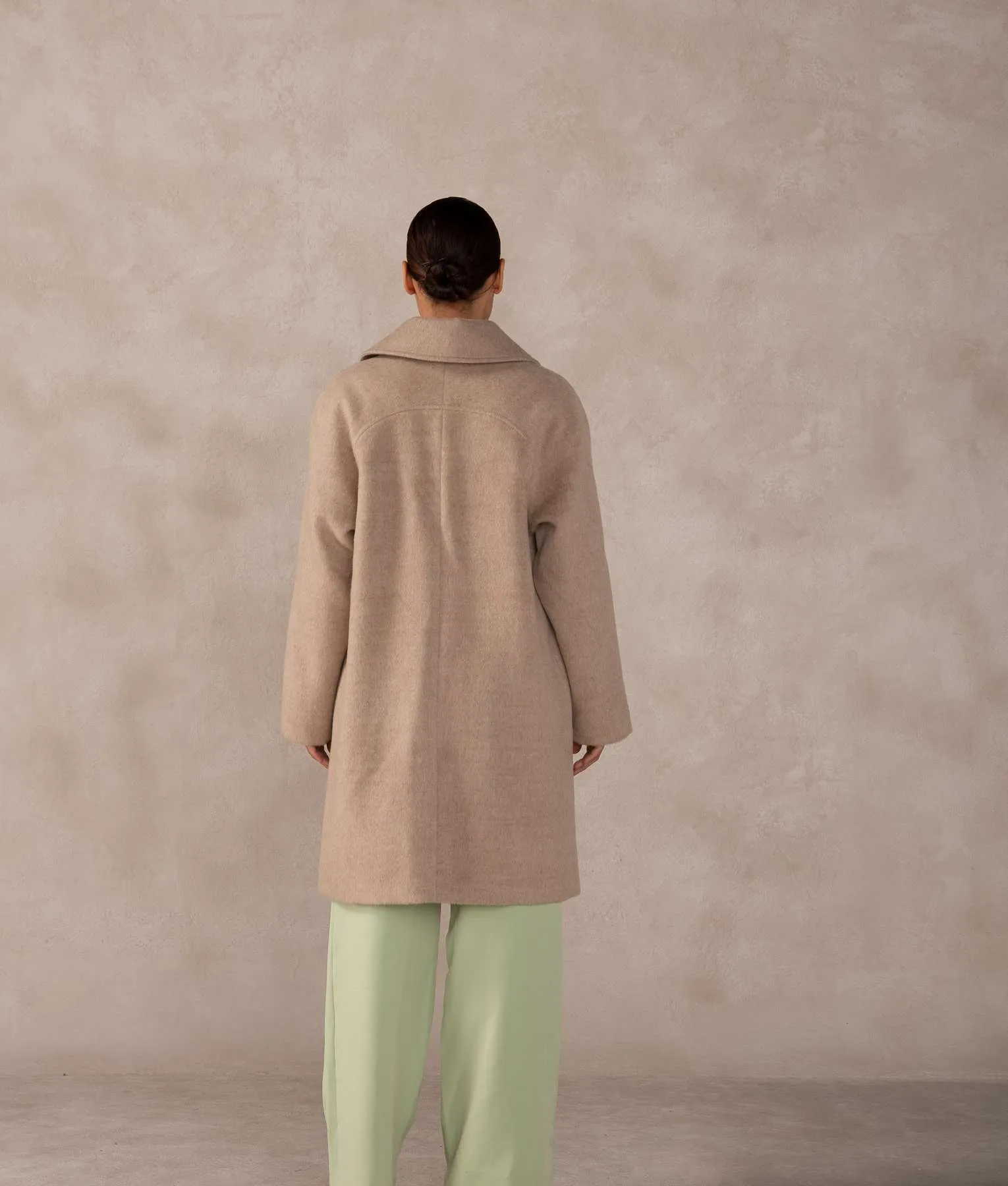 Sand Curved Yoke Long Baby Alpaca & Wool Overcoat