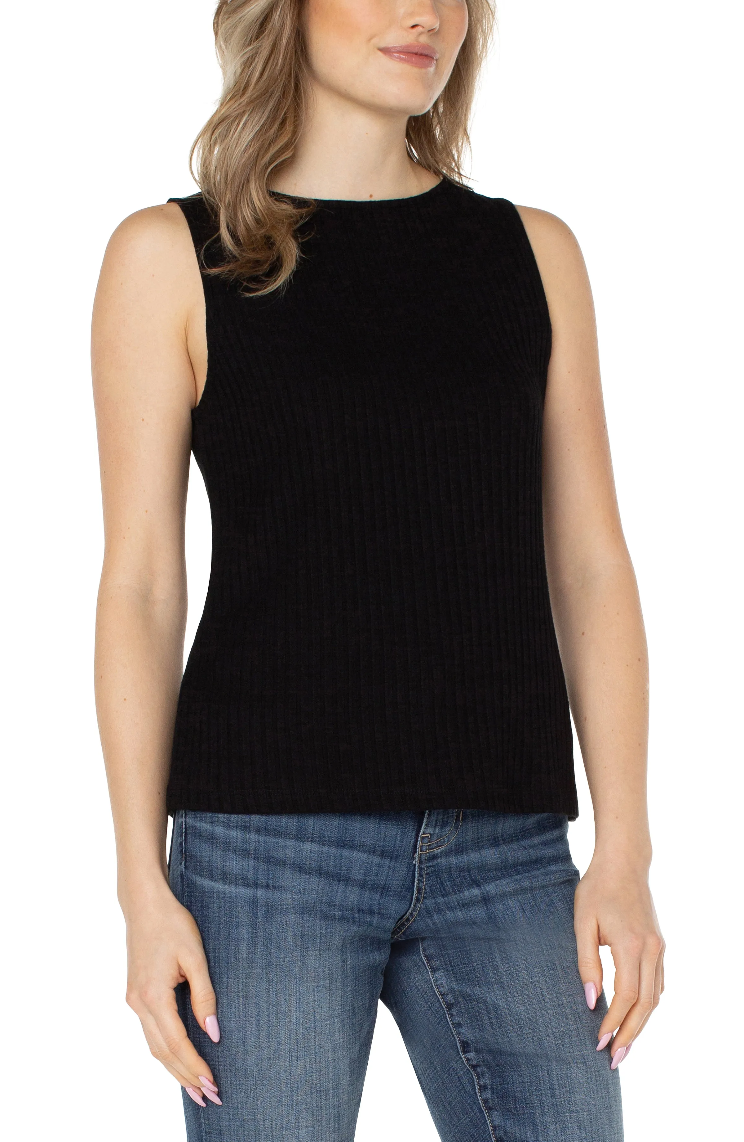 SLEEVELESS BOAT NECK RIB KNIT TOP