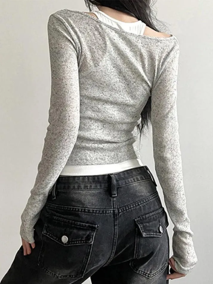 Slim Tank Top Cowl Neck Two Piece Long Sleeve Knit