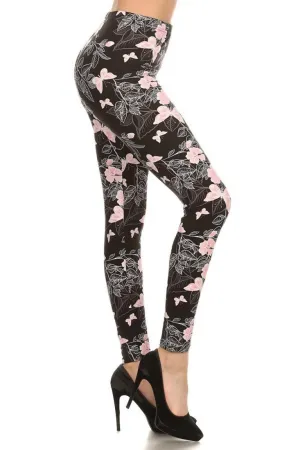 Soft Pink Butterflies Graphic Print Lined Leggings