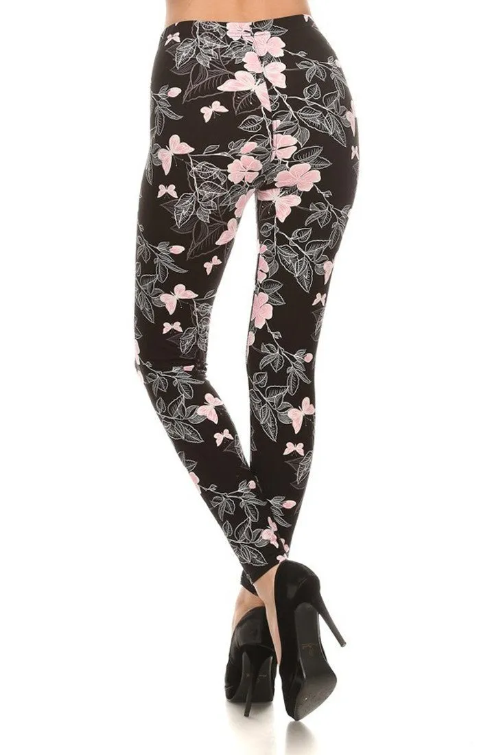 Soft Pink Butterflies Graphic Print Lined Leggings