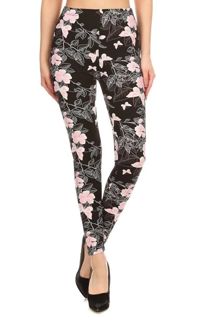 Soft Pink Butterflies Graphic Print Lined Leggings