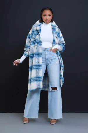 Stick With Me Oversized Flannel Coat - Blue