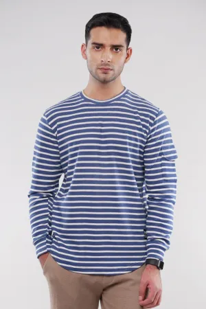 Striped Thermal Sweatshirt - Blue & White