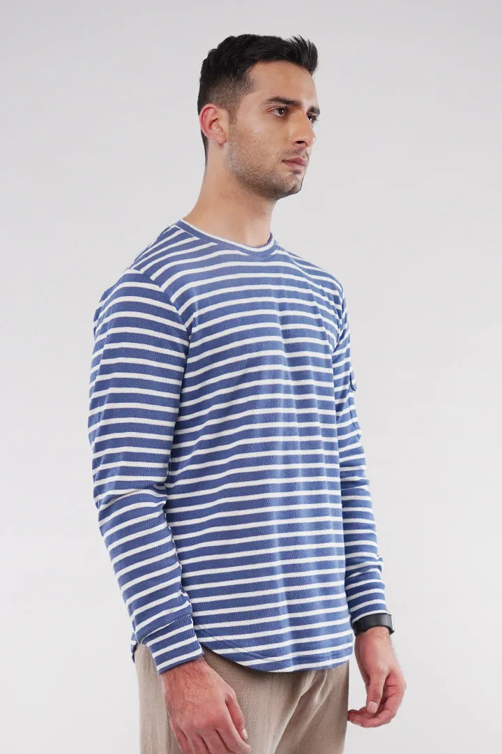 Striped Thermal Sweatshirt - Blue & White