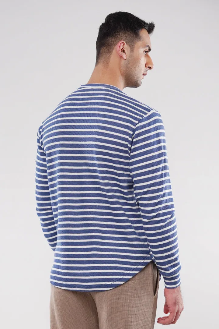 Striped Thermal Sweatshirt - Blue & White