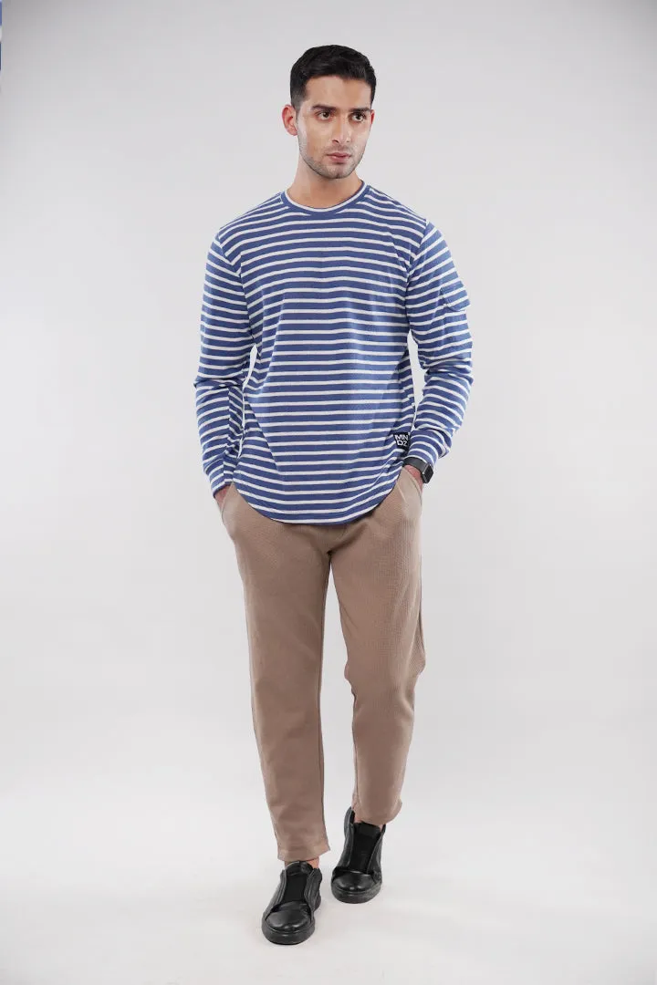 Striped Thermal Sweatshirt - Blue & White