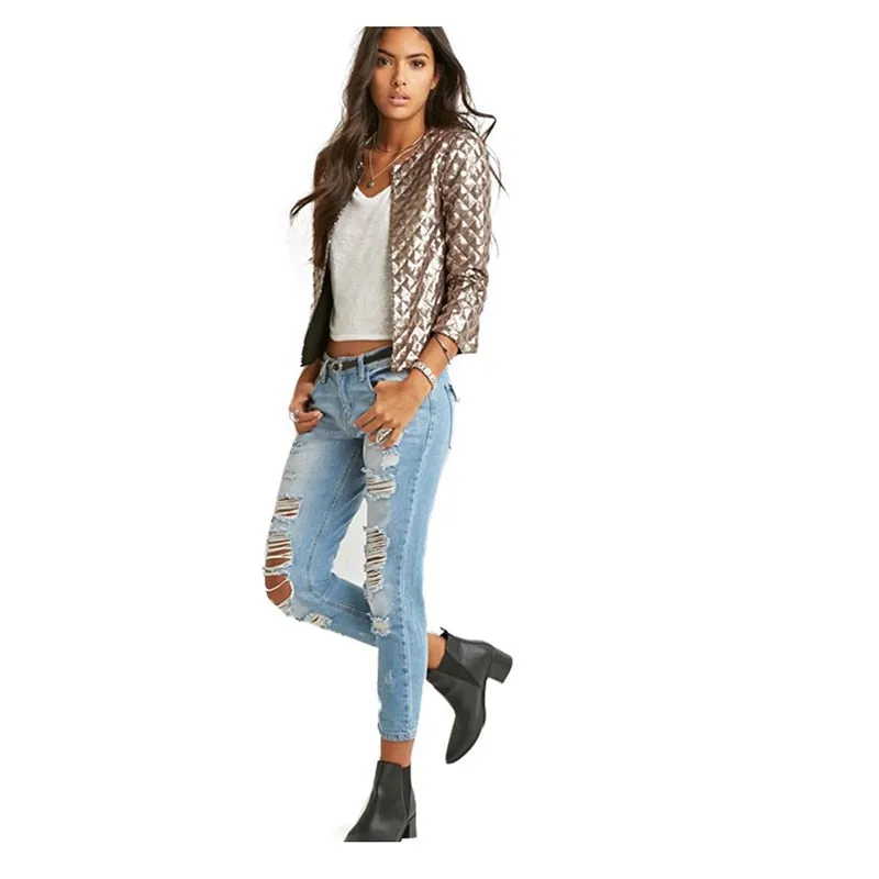 Stylish Women's Wide-waisted Slim Short Jackets With Sequins