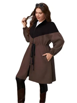 TEEK - Plus Size Chestnut Two-Tone  Trench Coat