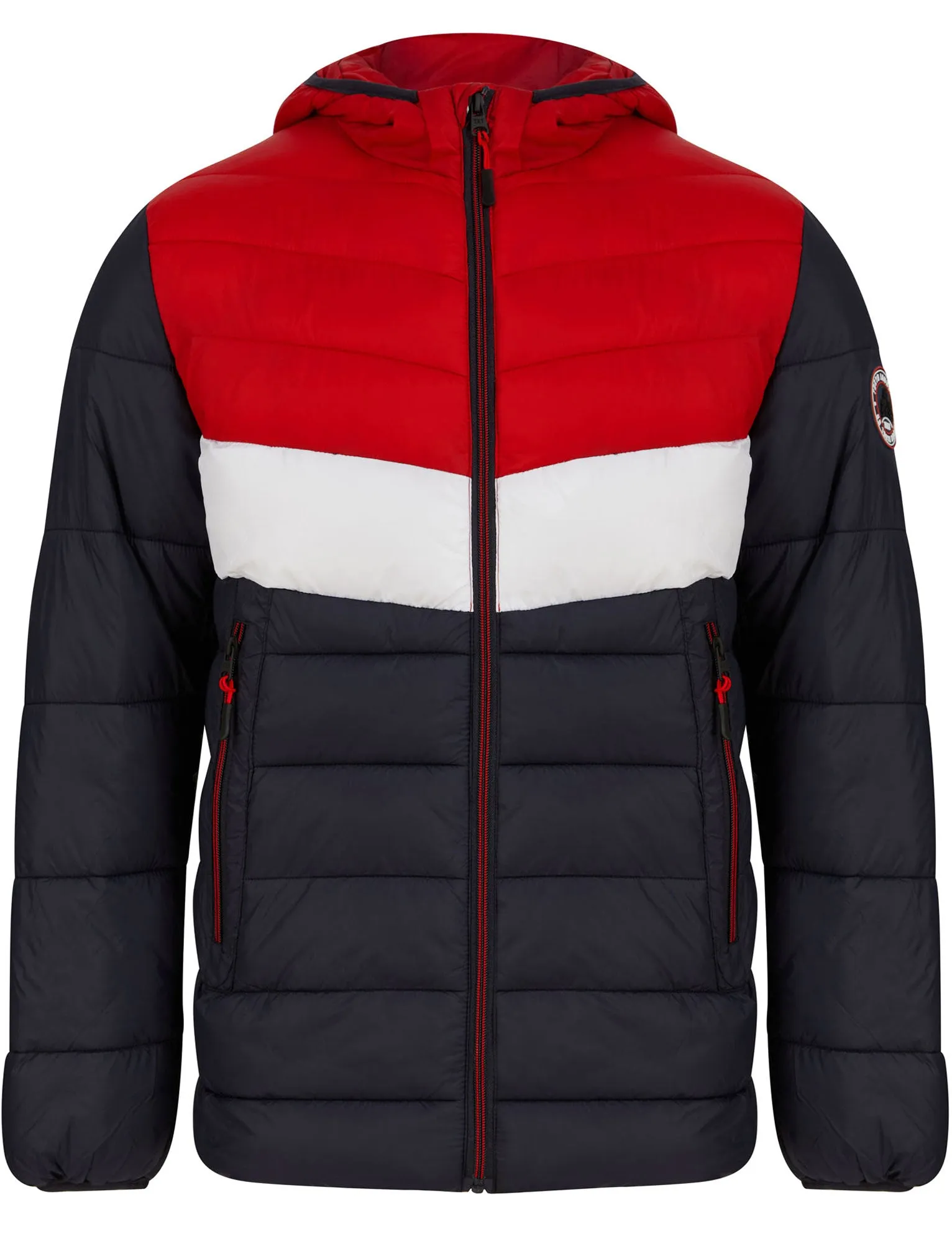 Torsten Colour Block Quilted Puffer Jacket with Hood in Barados Cherry - Tokyo Laundry Active Tech