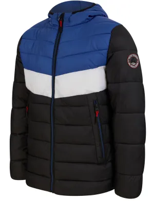 Torsten Colour Block Quilted Puffer Jacket with Hood in Sodalite Blue - Tokyo Laundry Active Tech