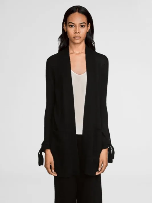 White   Warren - Tie Cuff Cardigan Black