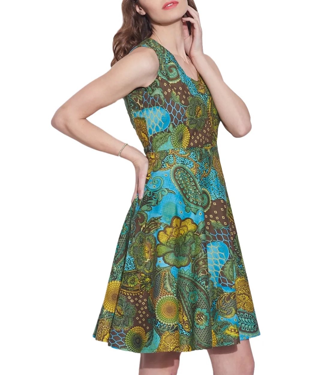 Womens Clothing Cotton Printed Dress,Machine washable,W-CPD42-1614, Size-42 Inch