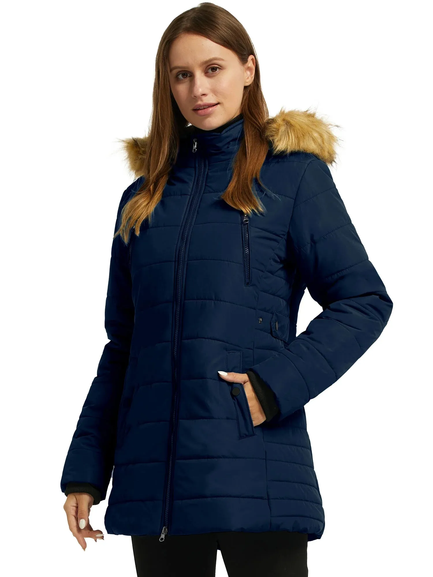 Women'S plus Size Puffer Coats Quilted Puffer Jackets Waterproof Snow Coats Navy XL