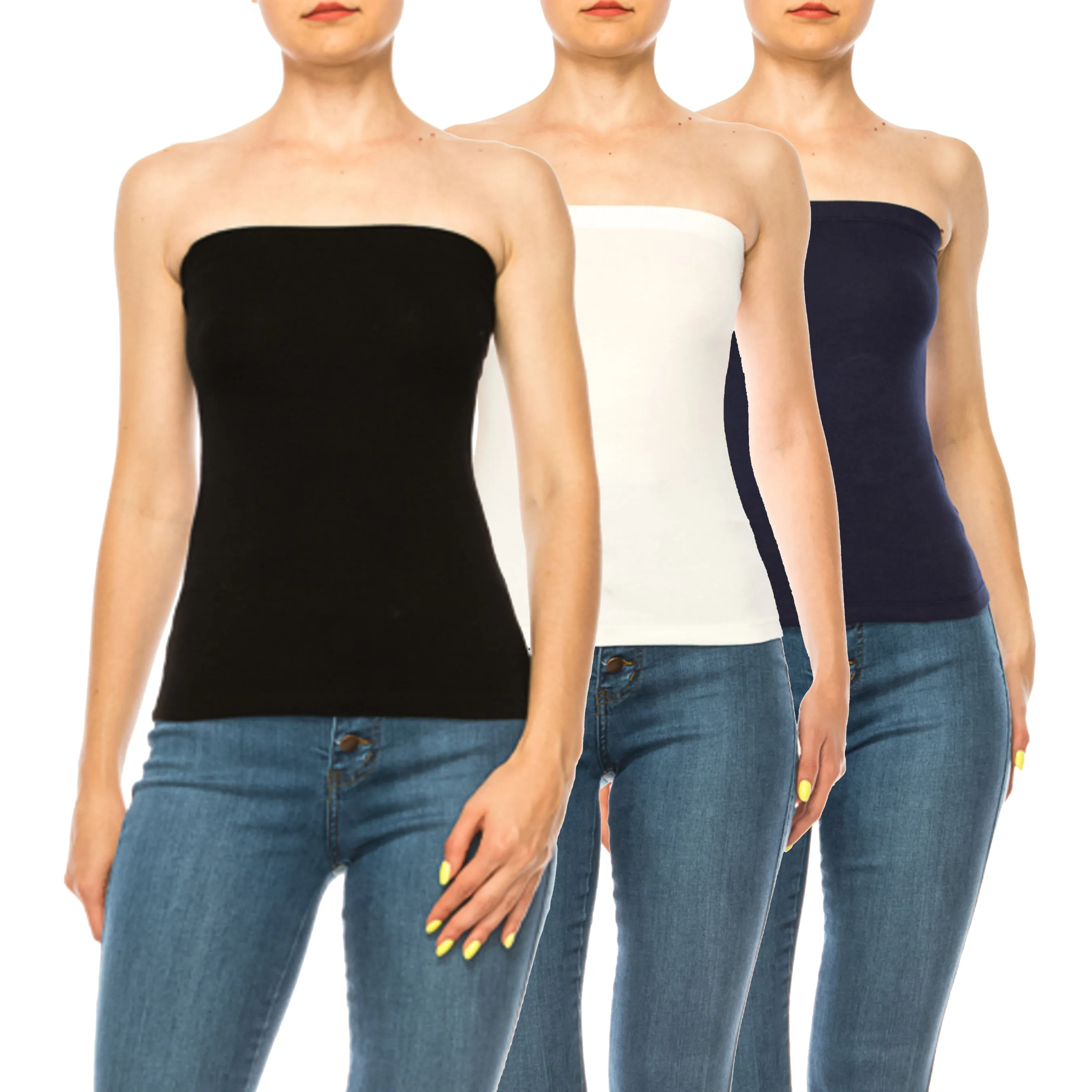 Women's Stylish Tubetop features an Elastic Top (3-pack)