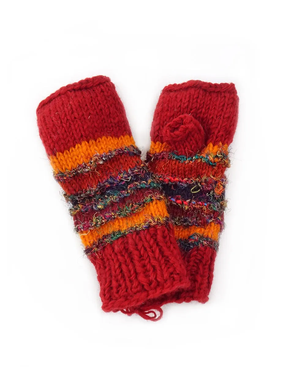 Wool and Silk Knit Fingerless Gloves