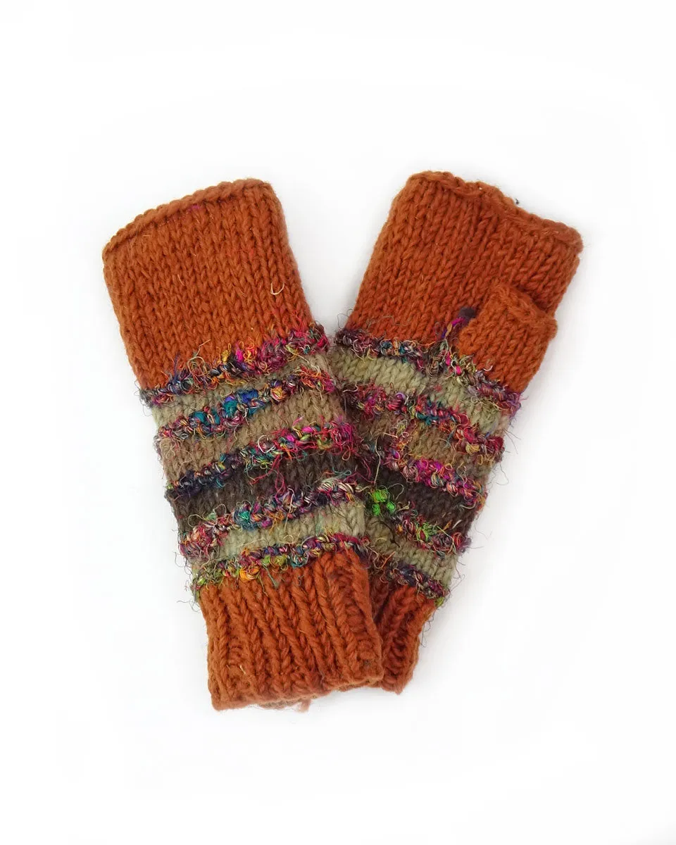 Wool and Silk Knit Fingerless Gloves