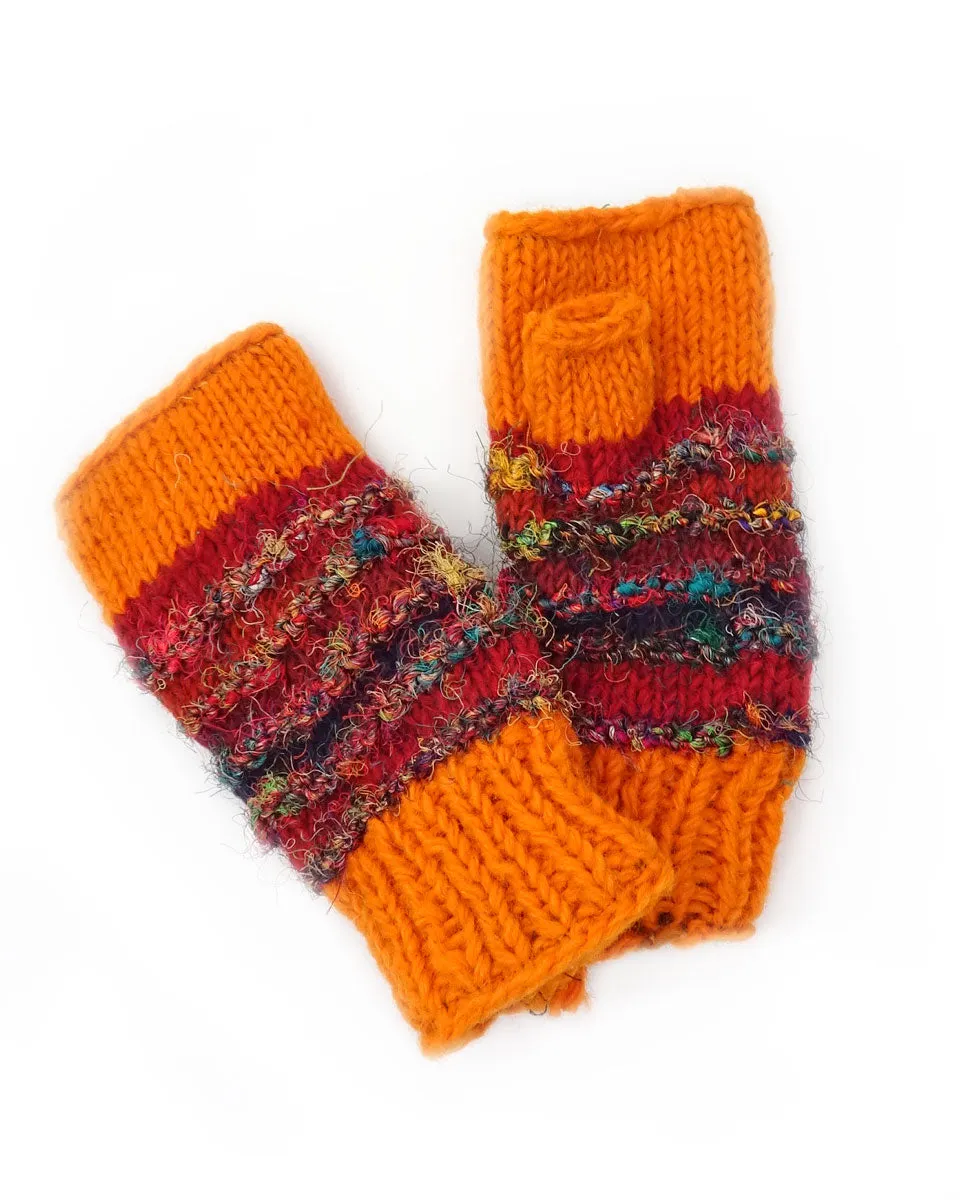 Wool and Silk Knit Fingerless Gloves