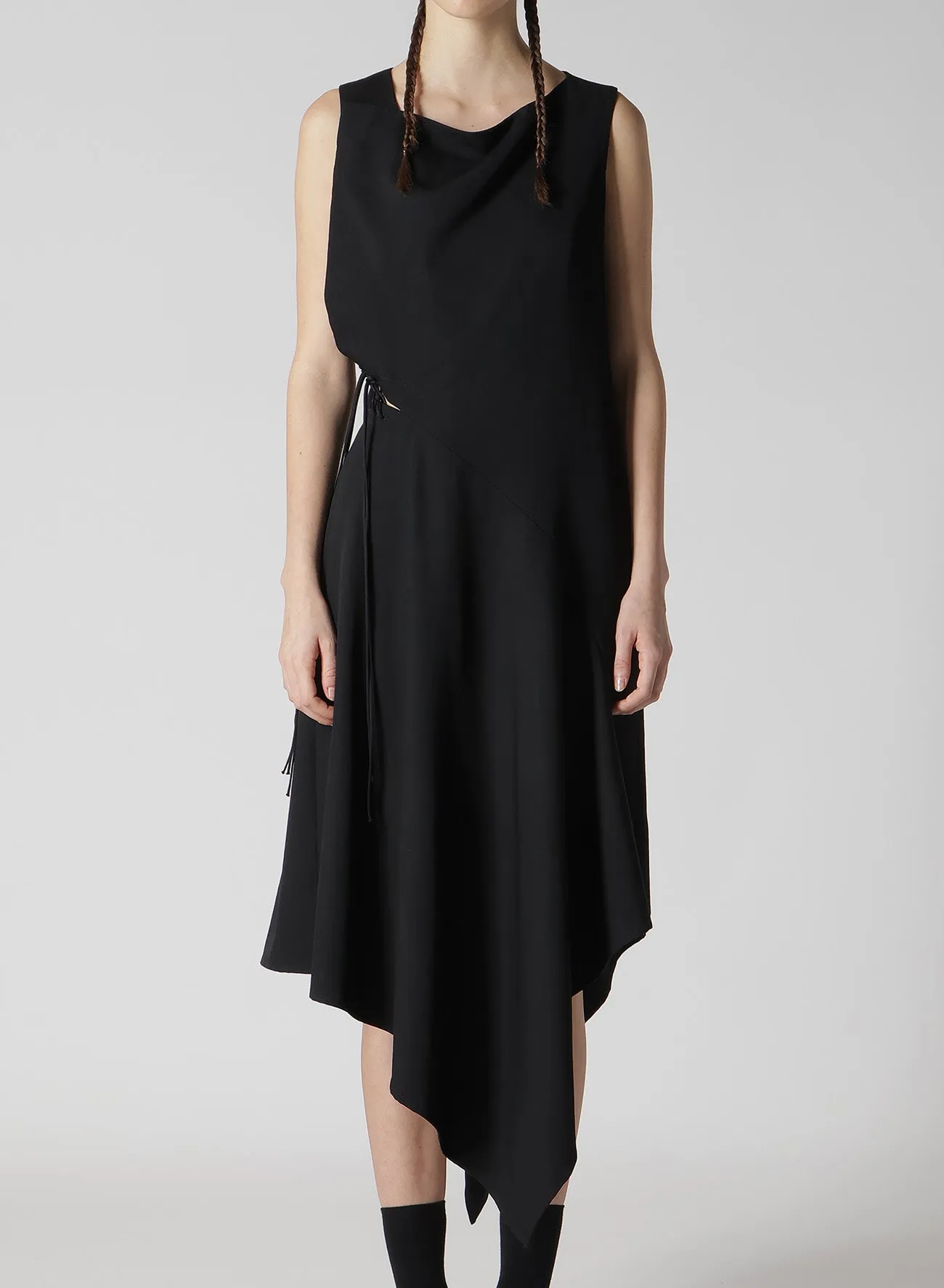 WOOL GABARDINE WAIST LAVE-UP DRESS