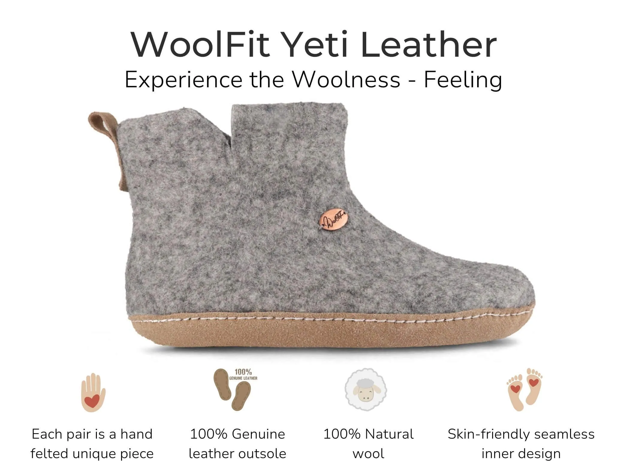 WoolFit Yeti | Felt Slipper Boots with Footbed & Leather Sole