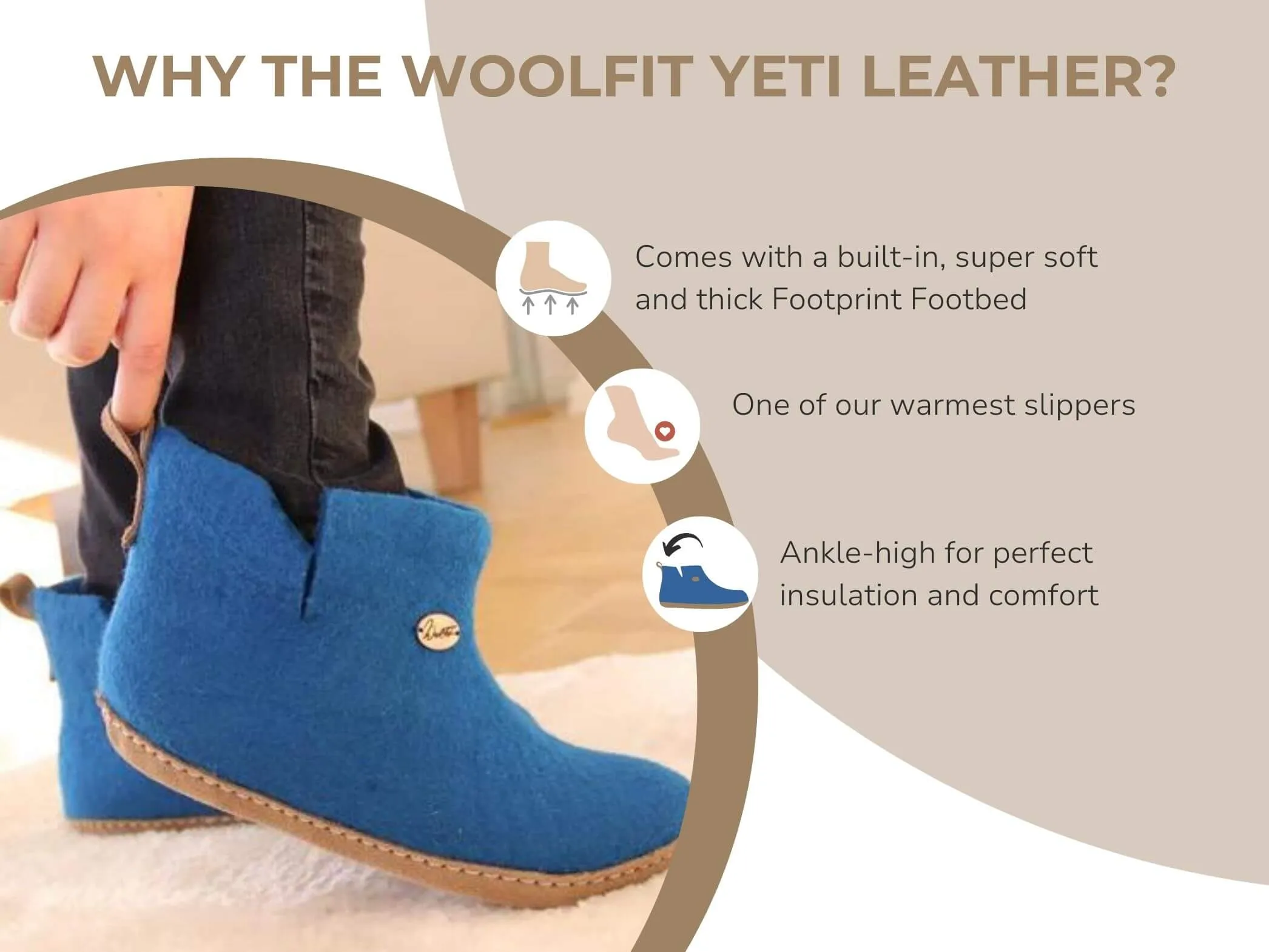 WoolFit Yeti | Felt Slipper Boots with Footbed & Leather Sole