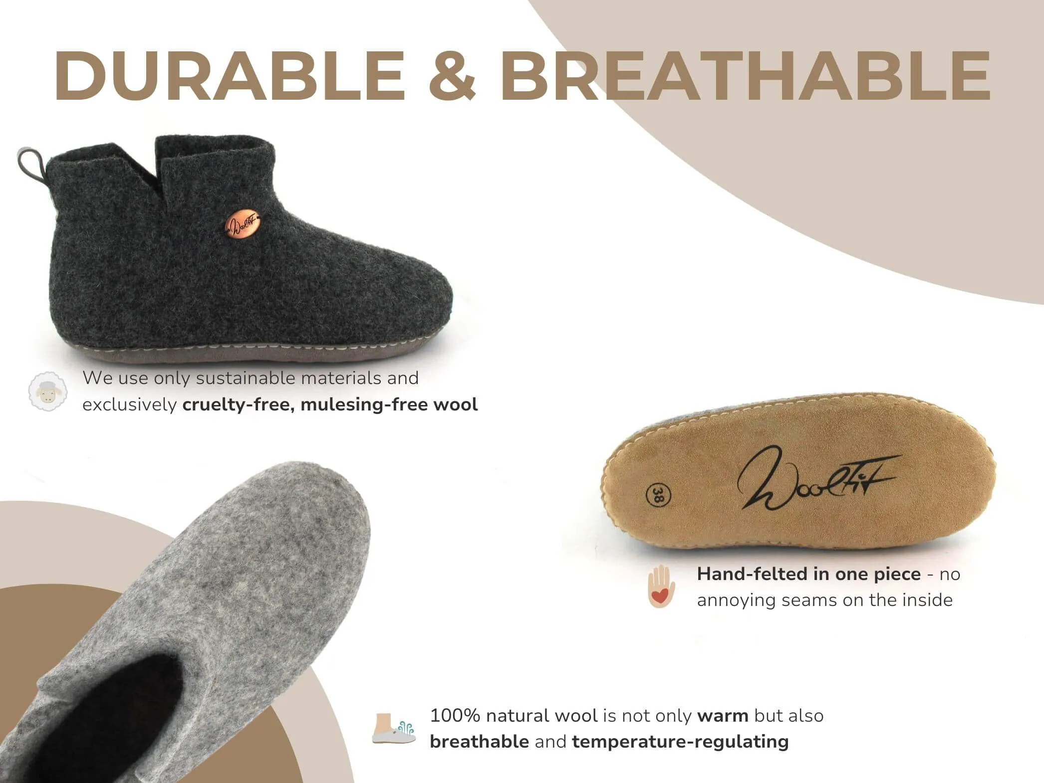 WoolFit Yeti | Felt Slipper Boots with Footbed & Leather Sole