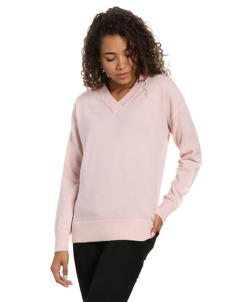 Zainuno Moizni Women's 100% Cashmere Deep V-Neck Sweater