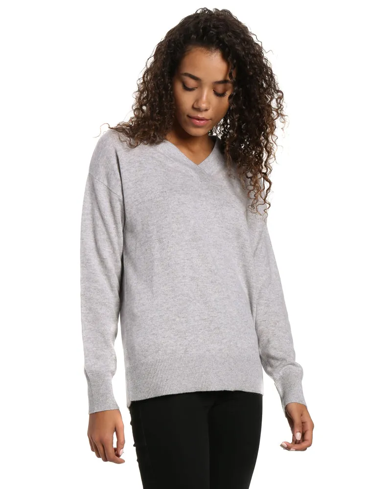 Zainuno Moizni Women's 100% Cashmere Deep V-Neck Sweater