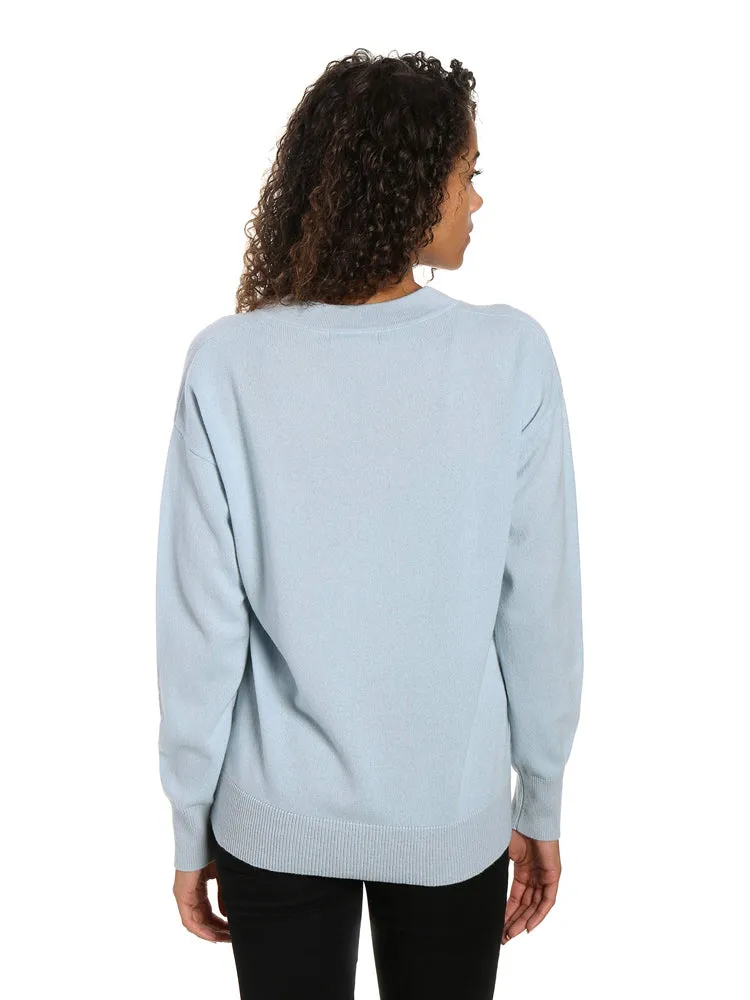 Zainuno Moizni Women's 100% Cashmere Deep V-Neck Sweater